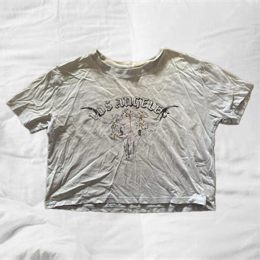 Hollister Light Blue Crop Top with Graphic Design